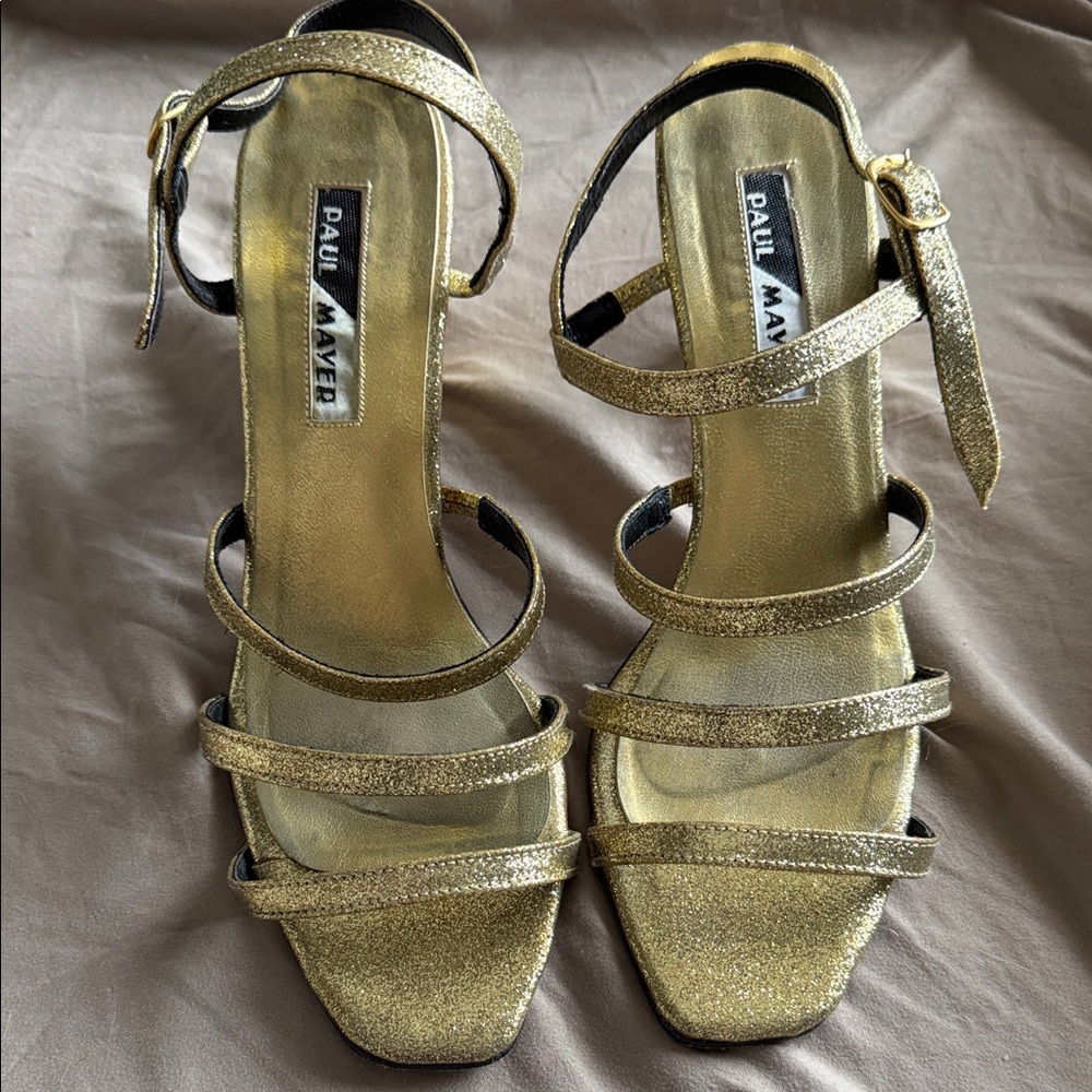 Paul Mayer Glittering Gold Strappy Heels